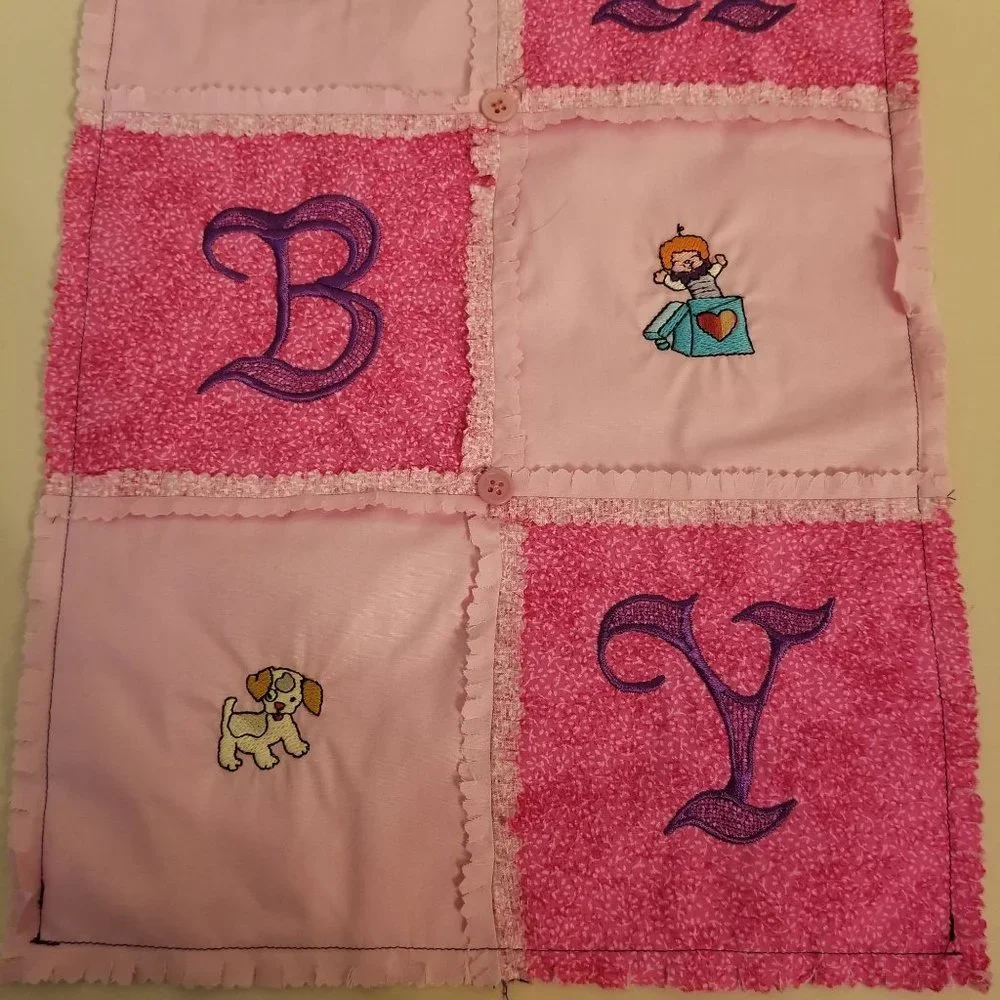 Homemade Pink Purple Quilted Wall Hanging Baby‎ Girl Embroidered Decor Nursery